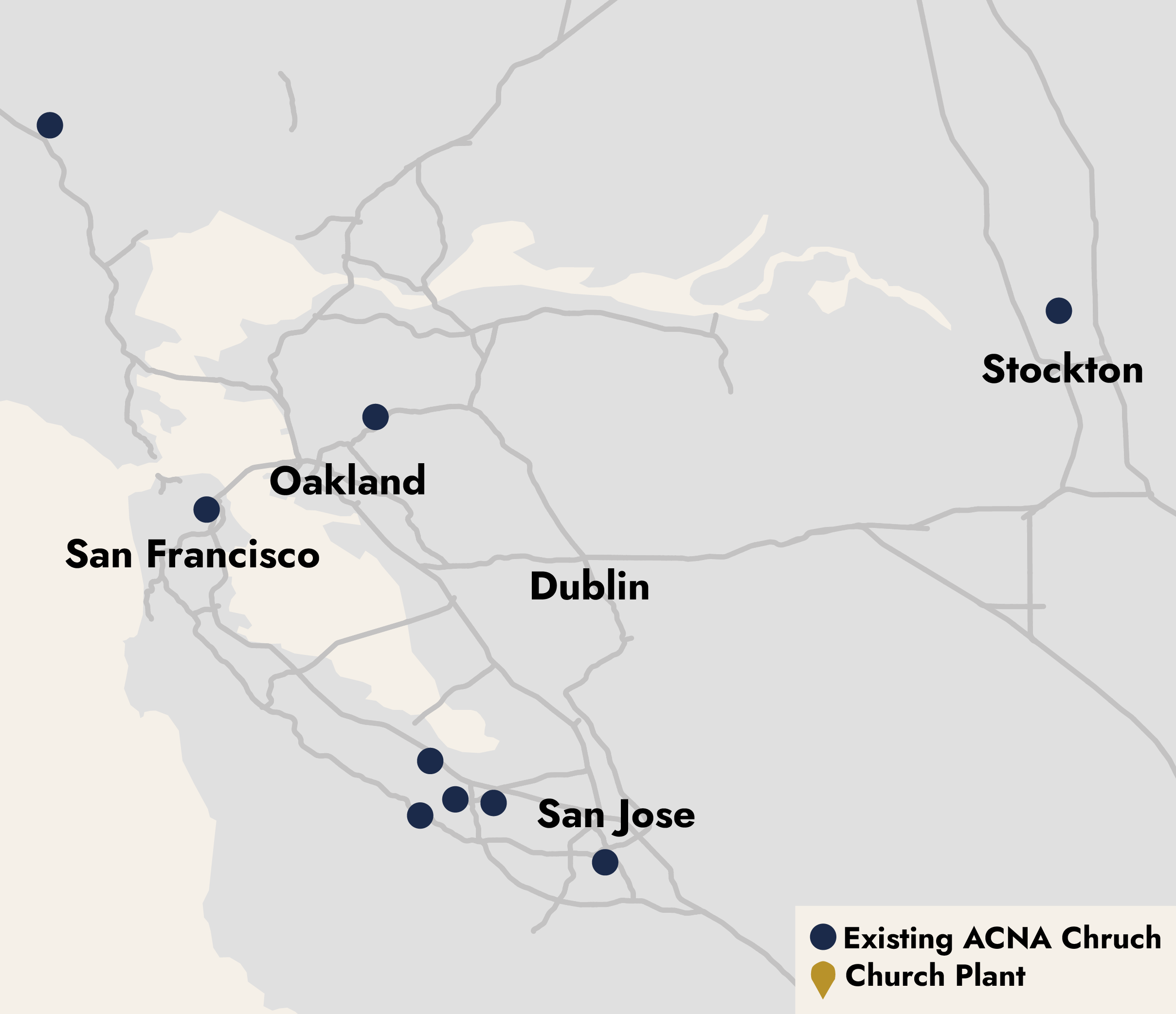 Map of the San Francisco East Bay Area showing Dublin, California